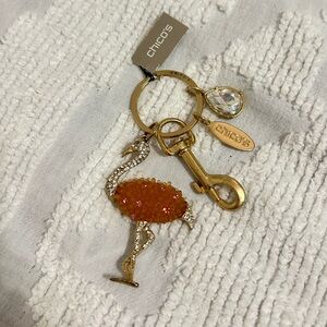 NWT Chico’s Rhinestone Studded Pink Flamingo Keychain/Bag Charm, Gold Hardware